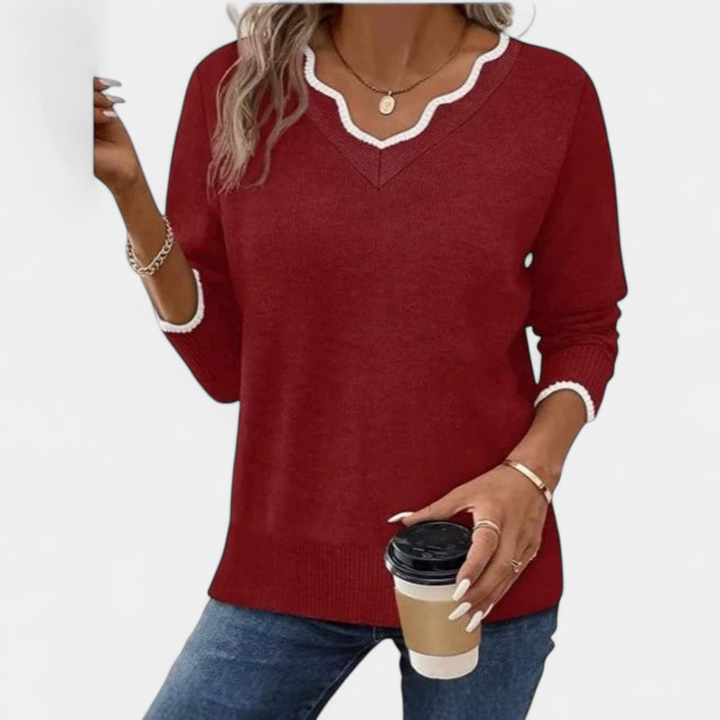 Women's Oversized V Neck Jumper, Colourblock Knit Long Sleeve