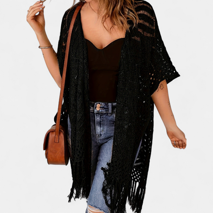 Women's Crochet Kimono Cardigan, Longline Open Knit Duster
