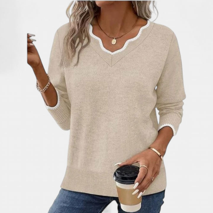 Women's Oversized V Neck Jumper, Colourblock Knit Long Sleeve