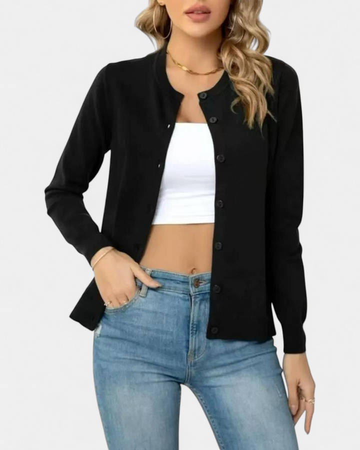 Women's Cropped Knit Cardigan, Fitted Button Up Long Sleeve