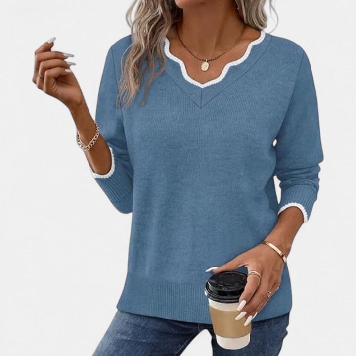 Women's Oversized V Neck Jumper, Colourblock Knit Long Sleeve