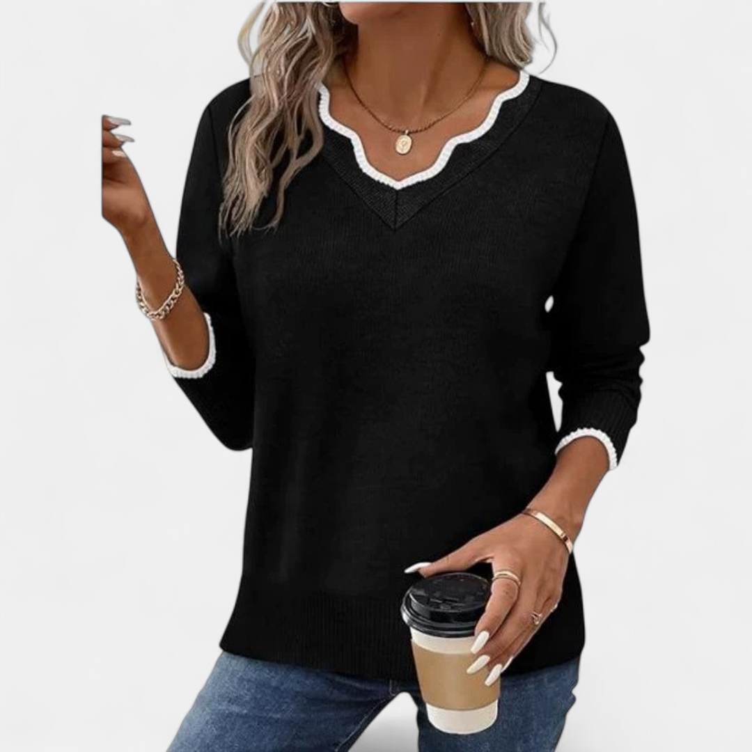 Women's Oversized V Neck Jumper, Colourblock Knit Long Sleeve