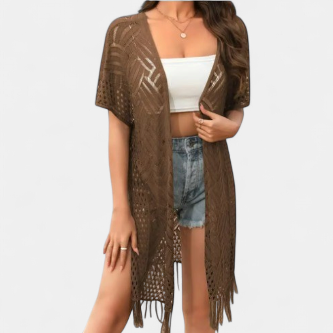 Women's Crochet Kimono Cardigan, Longline Open Knit Duster