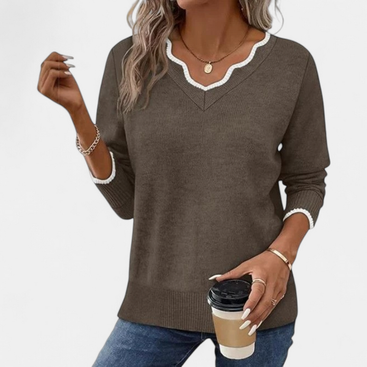 Women's Oversized V Neck Jumper, Colourblock Knit Long Sleeve