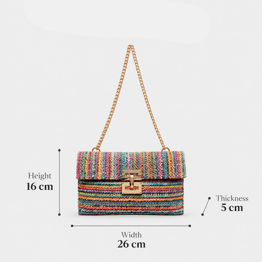 Women's Clutch Bag, Knit Envelope Flap with Chain Strap