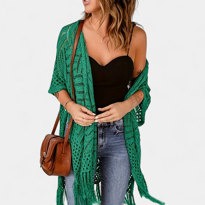 Women's Crochet Kimono Cardigan, Longline Open Knit Duster