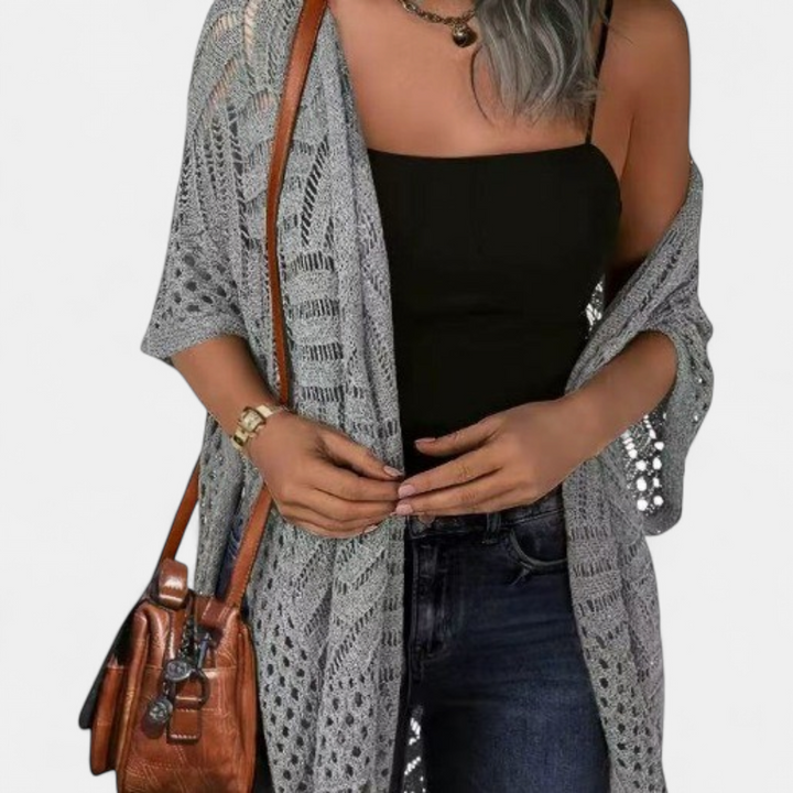 Women's Crochet Kimono Cardigan, Longline Open Knit Duster