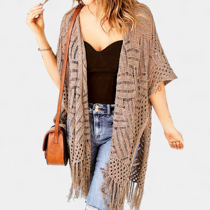 Women's Crochet Kimono Cardigan, Longline Open Knit Duster