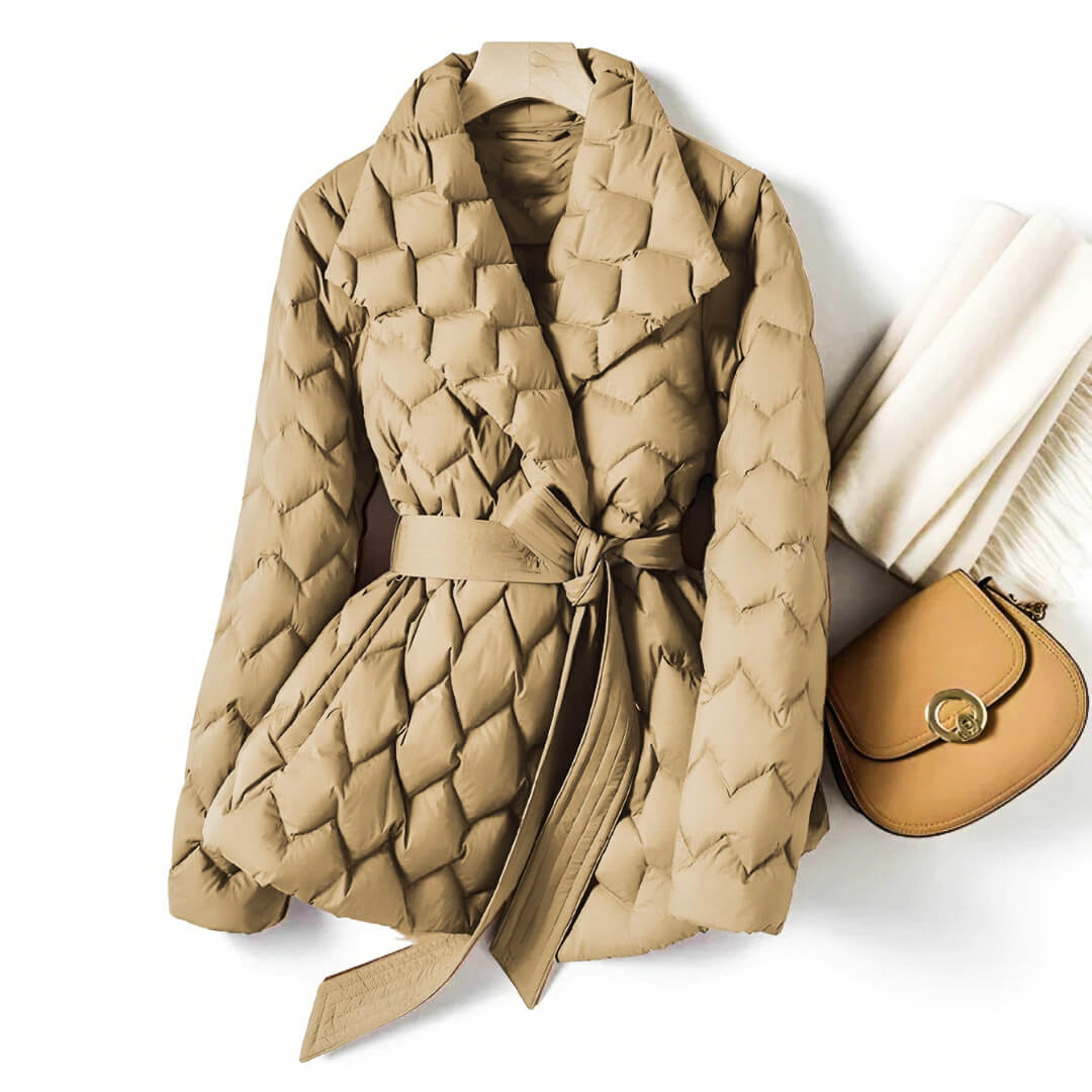Women's Belted Quilted Puffer Jacket, Lightweight Padded Winter