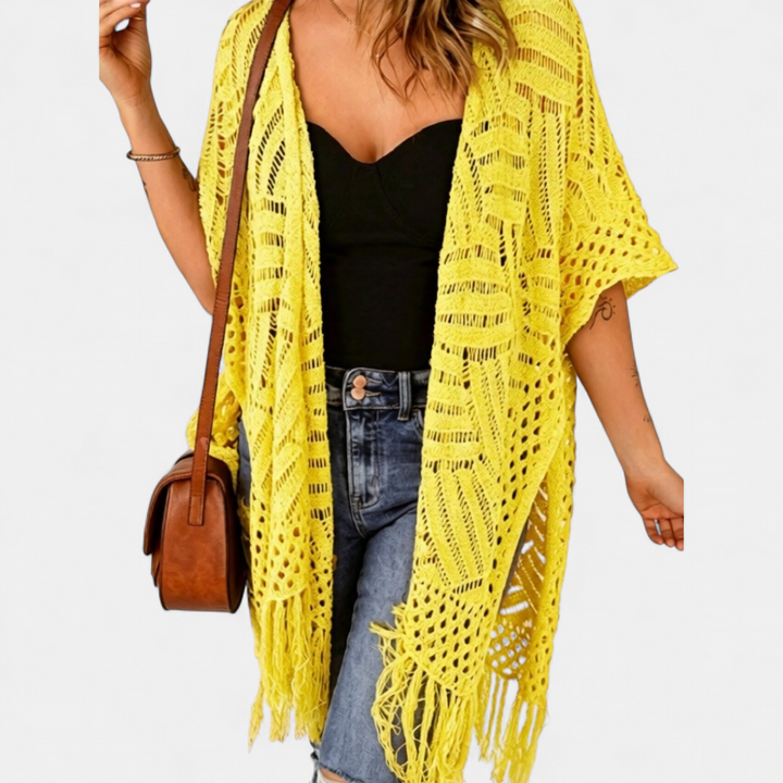 Women's Crochet Kimono Cardigan, Longline Open Knit Duster