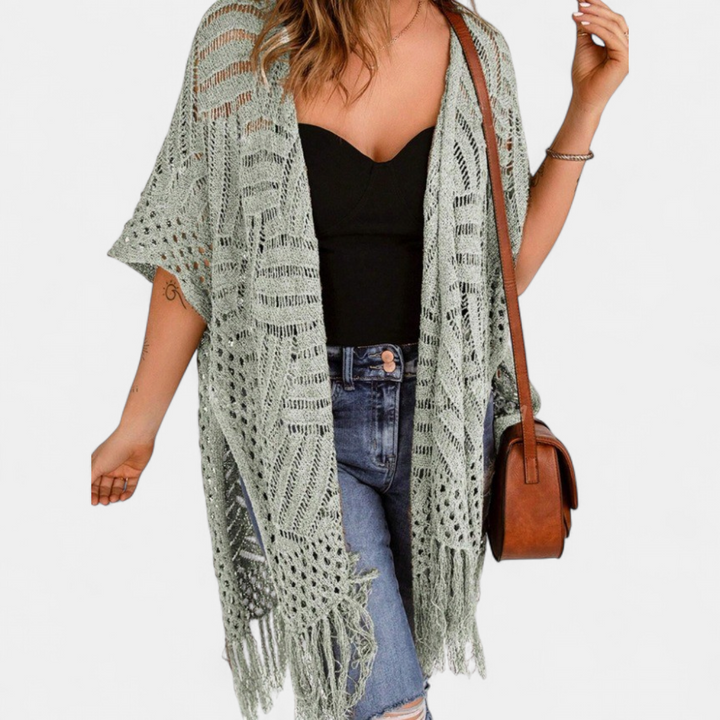 Women's Crochet Kimono Cardigan, Longline Open Knit Duster
