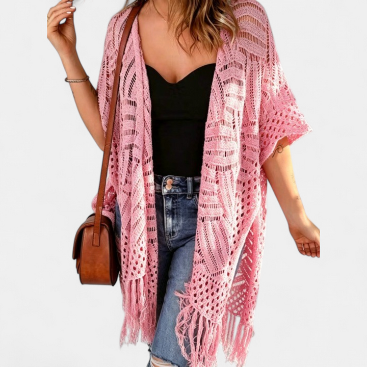 Women's Crochet Kimono Cardigan, Longline Open Knit Duster