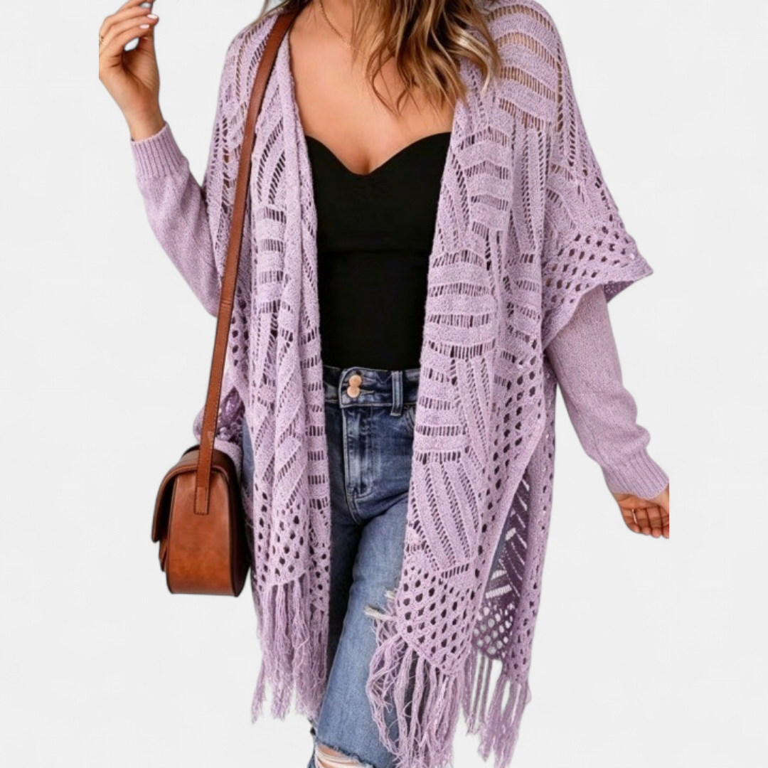 Women's Crochet Kimono Cardigan, Longline Open Knit Duster