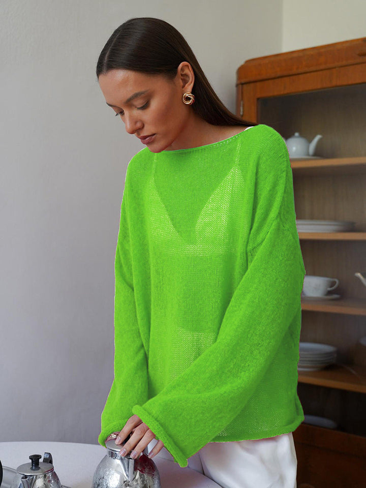 Women's Cropped Mohair Jumper, Oversized Bell Sleeve Knit