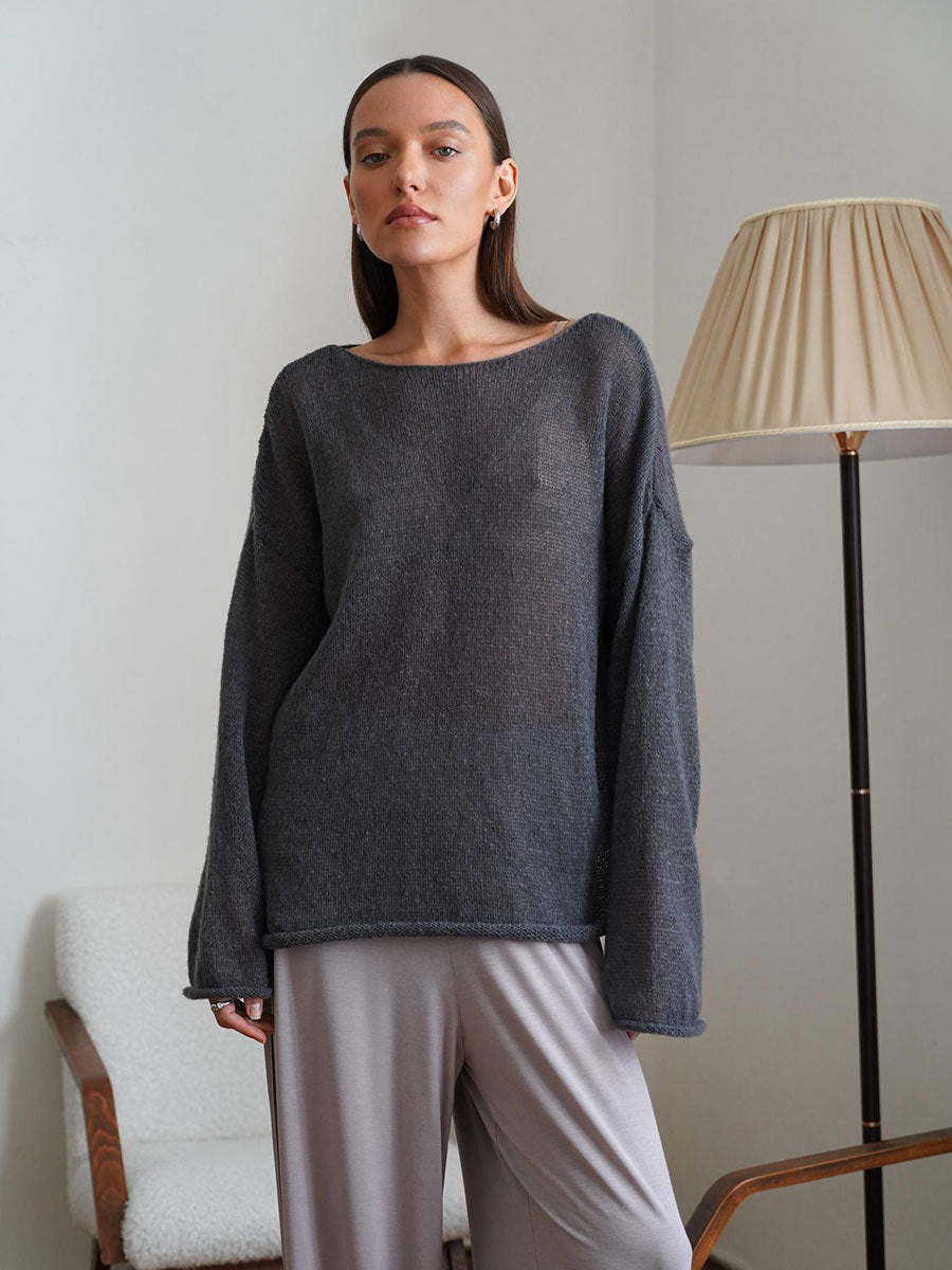 Women's Cropped Mohair Jumper, Oversized Bell Sleeve Knit