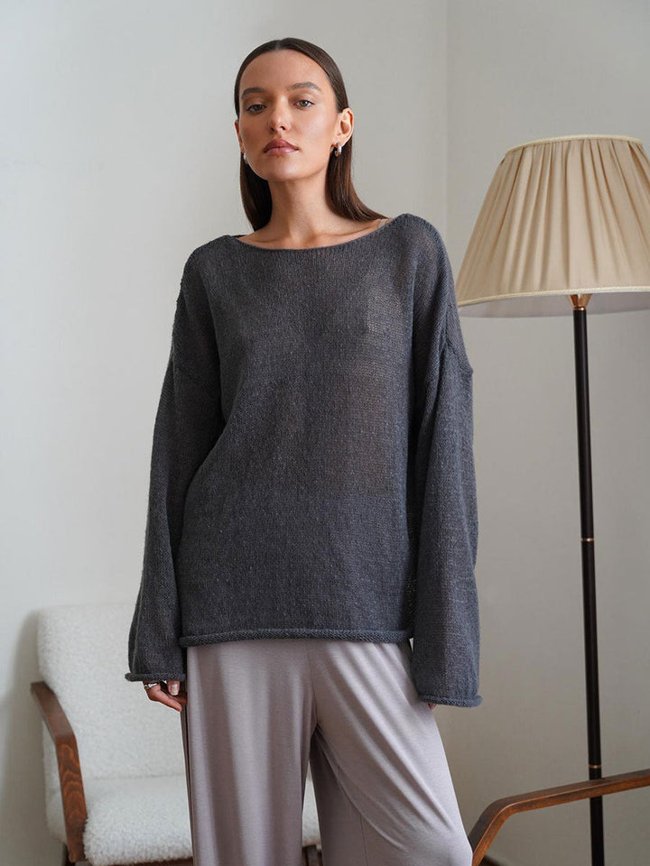 Women's Cropped Mohair Jumper, Oversized Bell Sleeve Knit