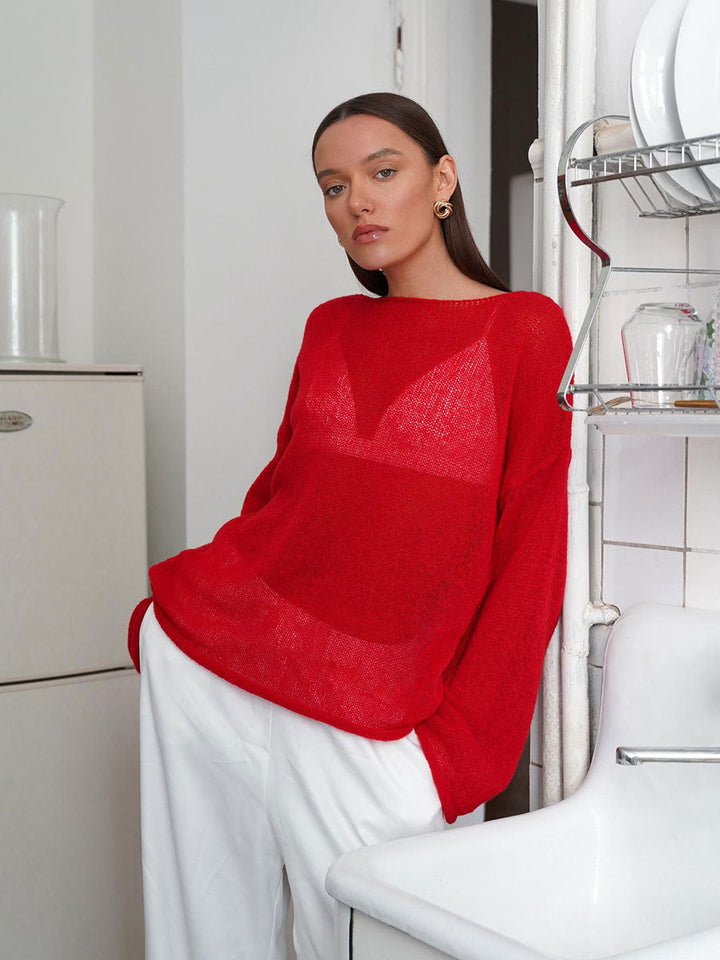 Women's Cropped Mohair Jumper, Oversized Bell Sleeve Knit