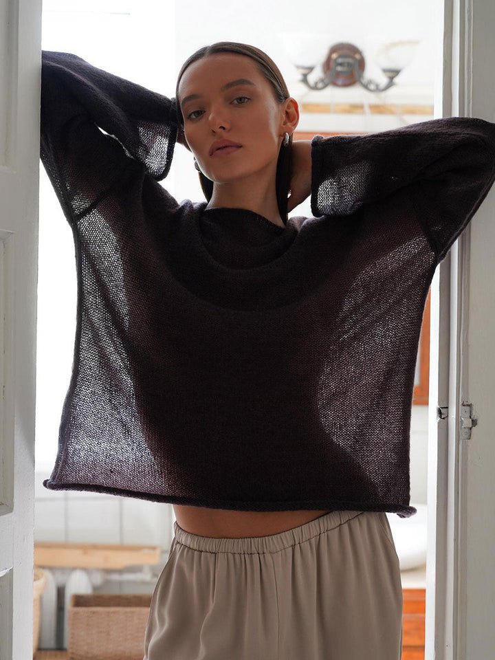 Women's Cropped Mohair Jumper, Oversized Bell Sleeve Knit