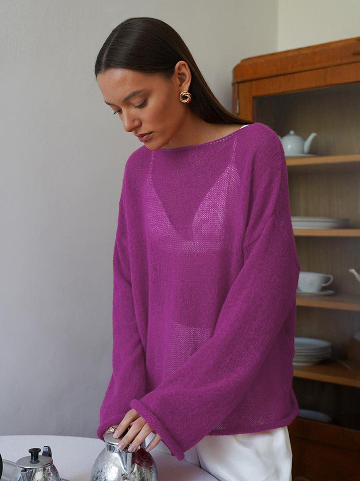 Women's Cropped Mohair Jumper, Oversized Bell Sleeve Knit