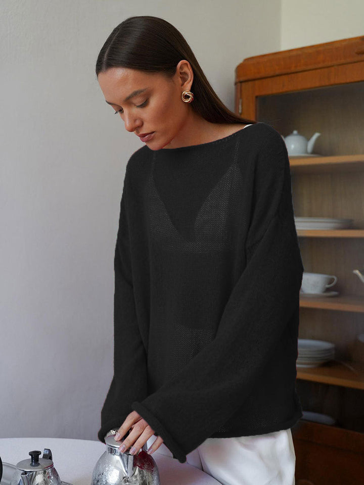 Women's Cropped Mohair Jumper, Oversized Bell Sleeve Knit