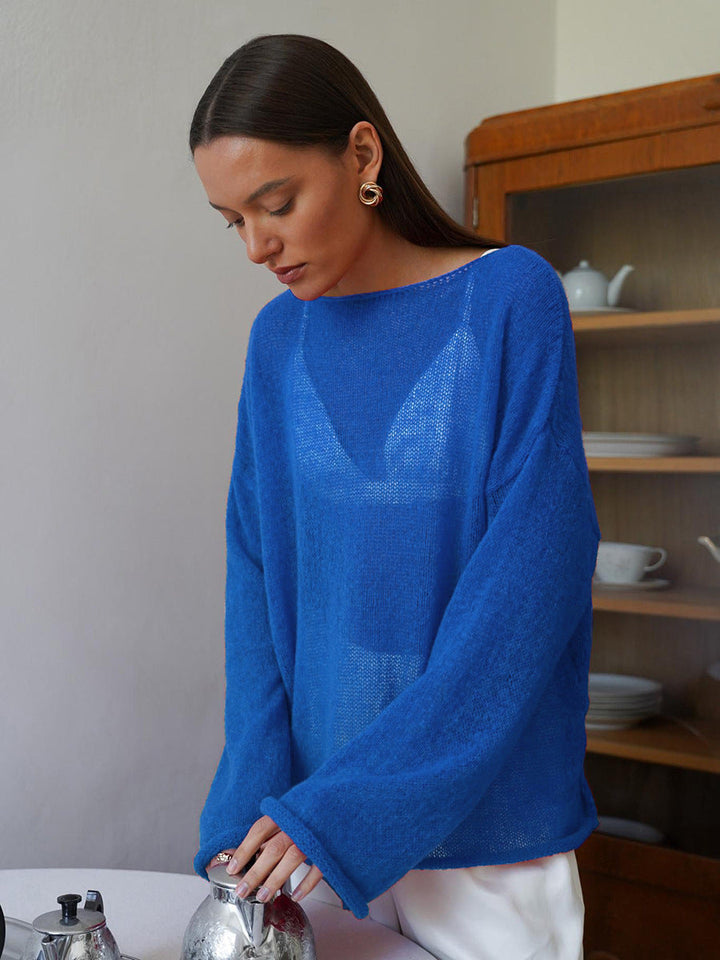 Women's Cropped Mohair Jumper, Oversized Bell Sleeve Knit