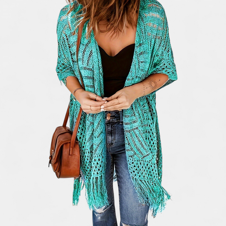 Women's Crochet Kimono Cardigan, Longline Open Knit Duster
