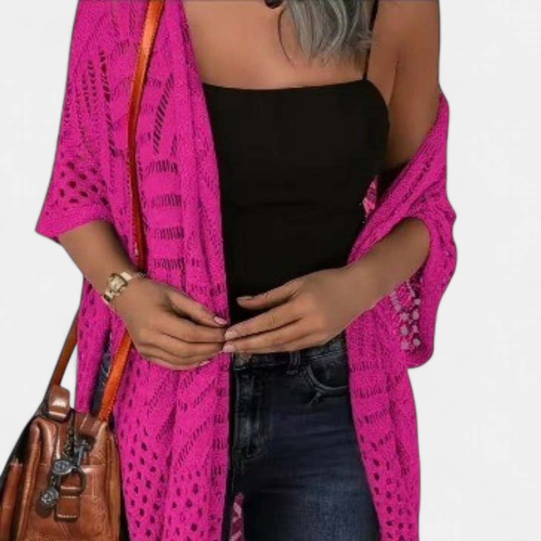 Women's Crochet Kimono Cardigan, Longline Open Knit Duster