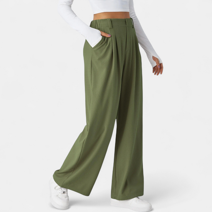 Women's Pleated High Waist Wide Leg Trousers, Side Pocket