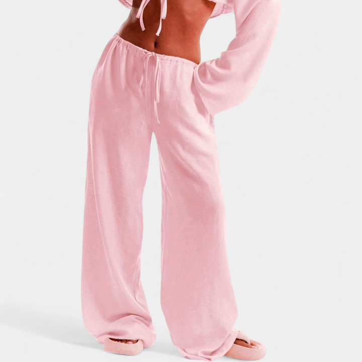 Women's Drawstring Low Rise Wide Leg Trousers, Loose Fit