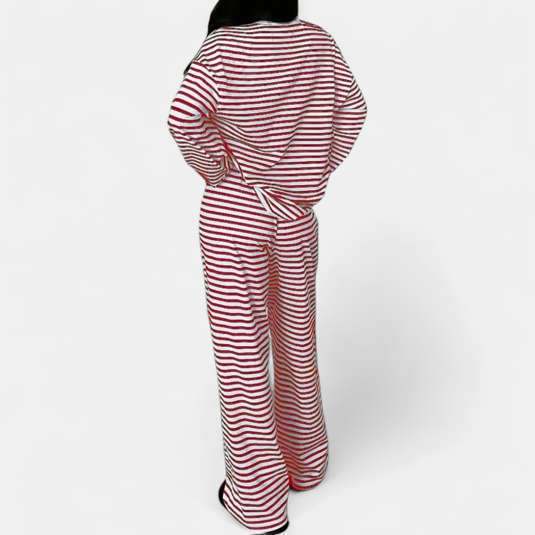 Women's Wide Leg Co Ord Loungewear Set, Stripe Relaxed