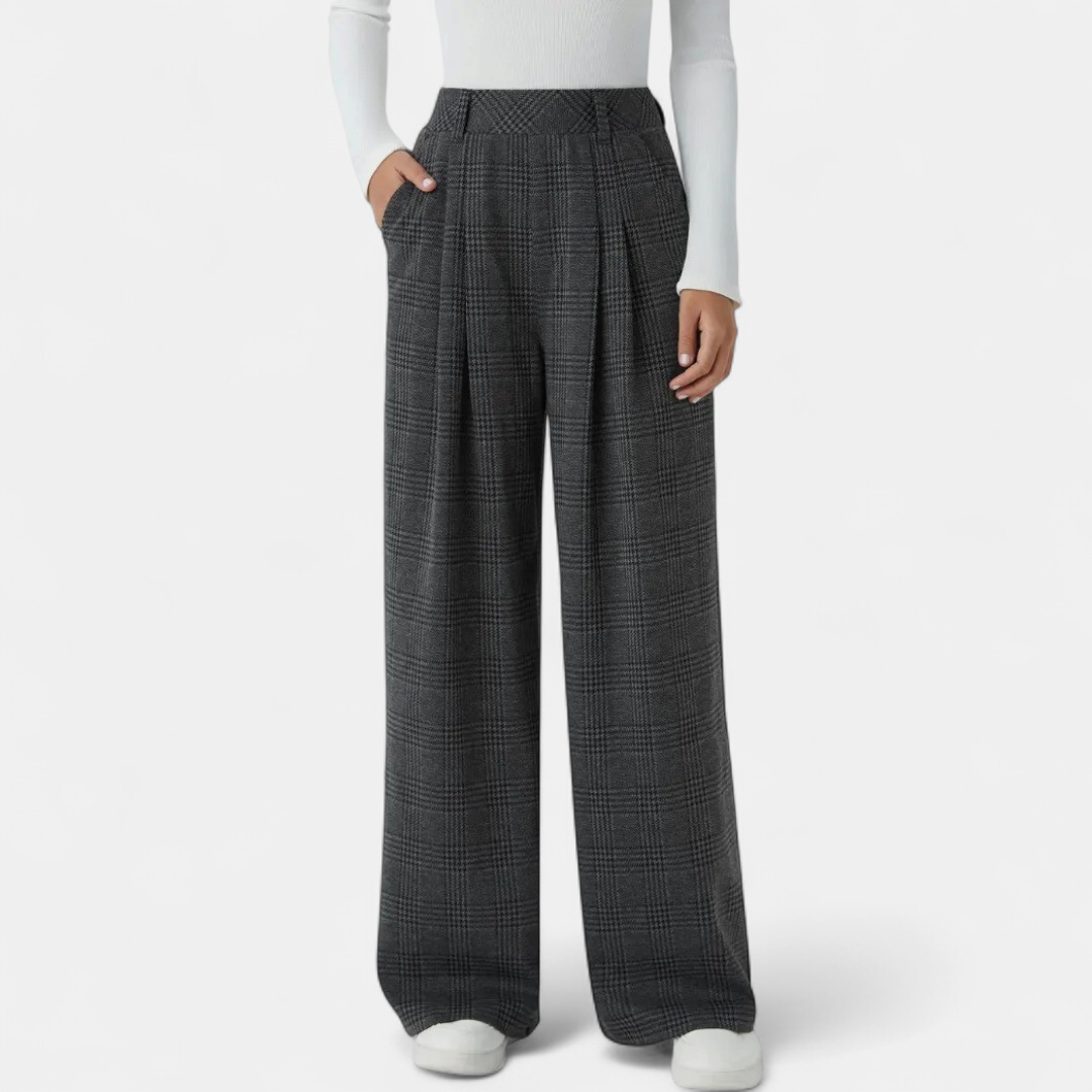Women's Work Trousers, Belt Loop High Waist Glen Plaid