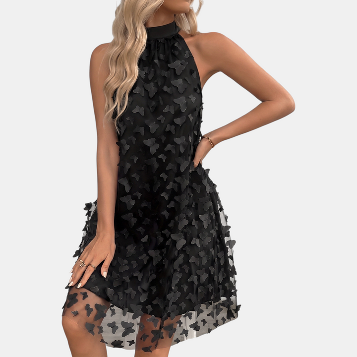 Women's 3D Butterfly A Line Halter Cocktail Dress, Knee Length