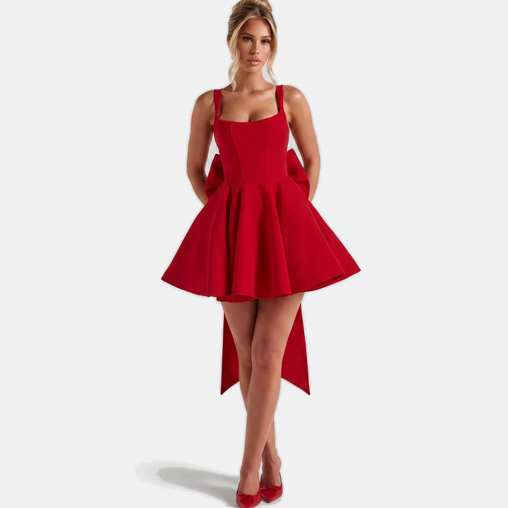 Women's A Line Mini Cocktail Dress, Oversized Bow Back