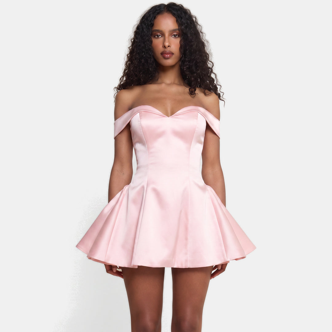 Women's A Line Mini Cocktail Dress, Strapless Off Shoulder Contrast Trim