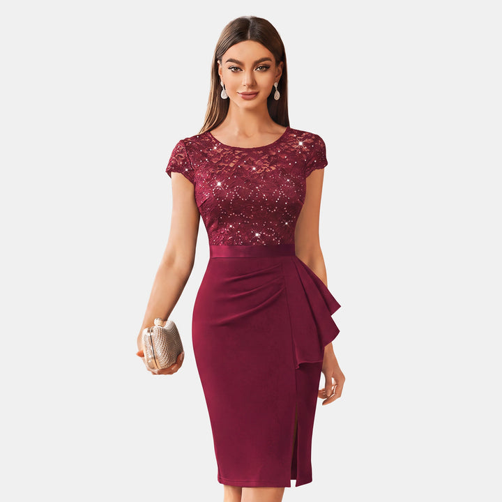 Women's Sequin Floral Short Cocktail Dress, Knee Length Bodycon