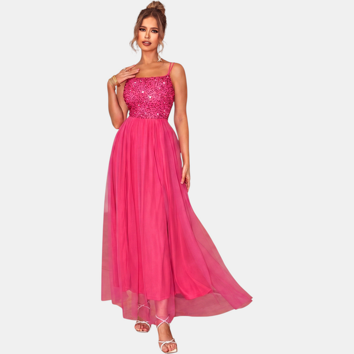 Women's Sequin A Line Cocktail Dress, Tulle Skirt with Front Slit
