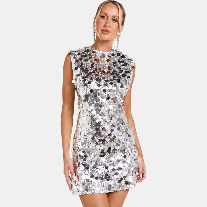 Women's A Line Mini Cocktail Dress, Sleeveless Sequin Sparkly