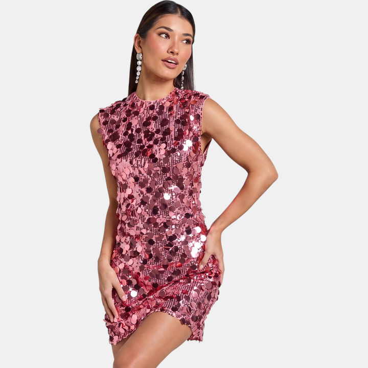 Women's A Line Mini Cocktail Dress, Sleeveless Sequin Sparkly