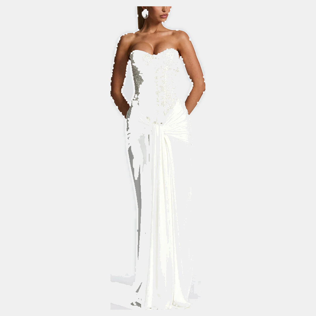 Women's Corset Cocktail Dress, Strapless Sweetheart Beaded Maxi