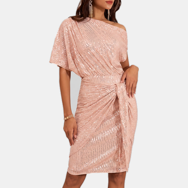 Women's Short Sequin Cocktail Dress, One Shoulder Twist Knot