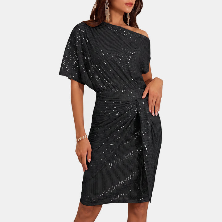 Women's Short Sequin Cocktail Dress, One Shoulder Twist Knot