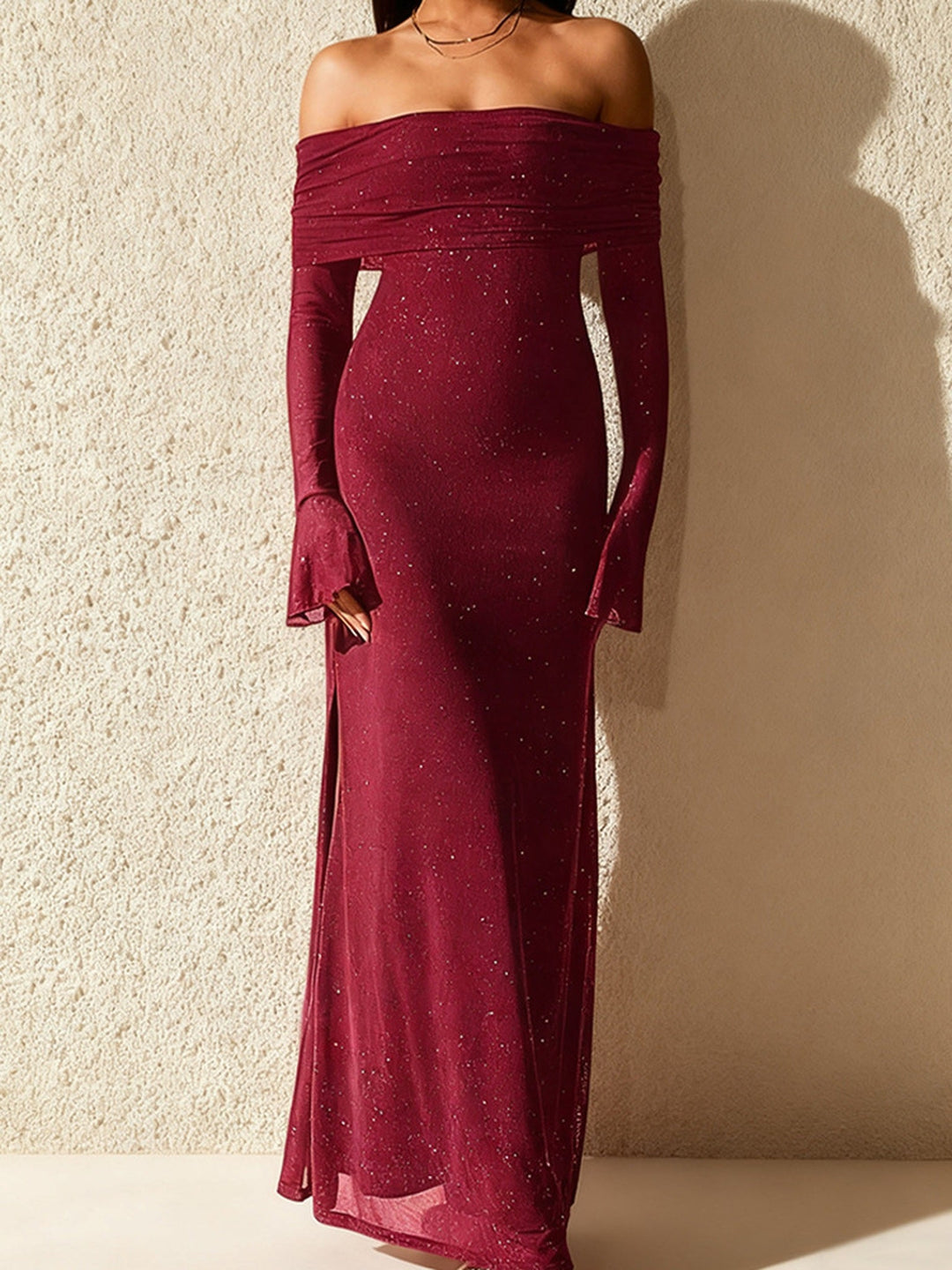 Women's Sleeve Cocktail Dress, Off Shoulder Bodycon Maxi