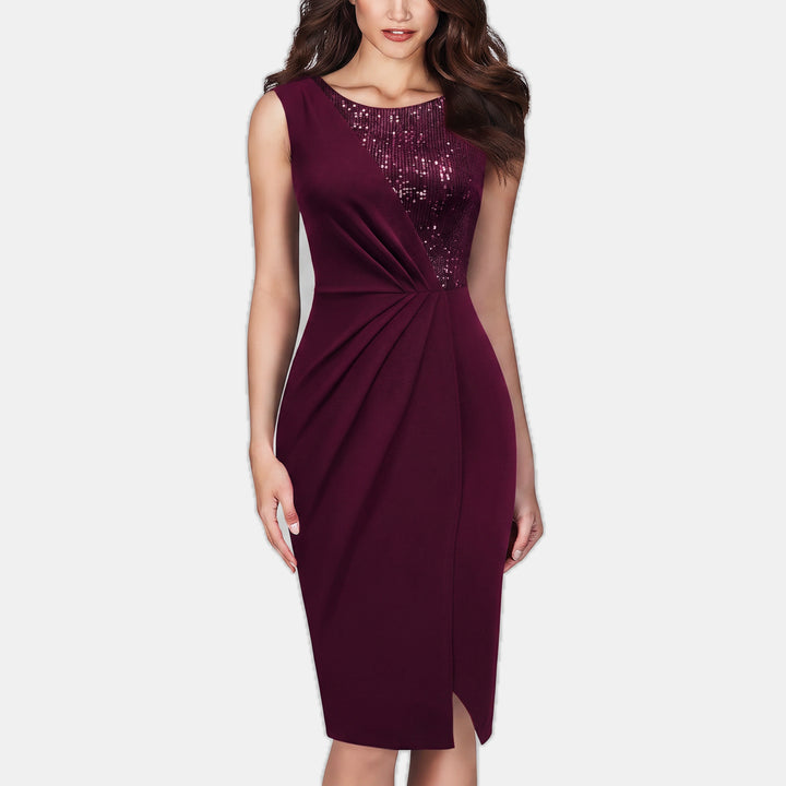 Women's Sequin Fitted Cocktail Dress, Sleeveless Front Slit
