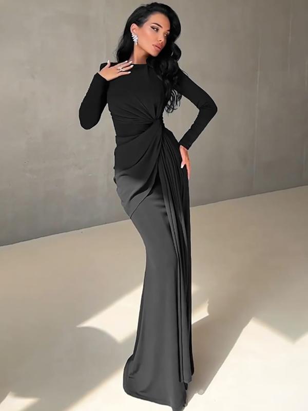 Women's Bodycon Long Sleeve Maxi Dress, Ruched Mermaid Fit