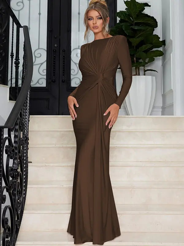 Women's Bodycon Long Sleeve Maxi Dress, Ruched Mermaid Fit