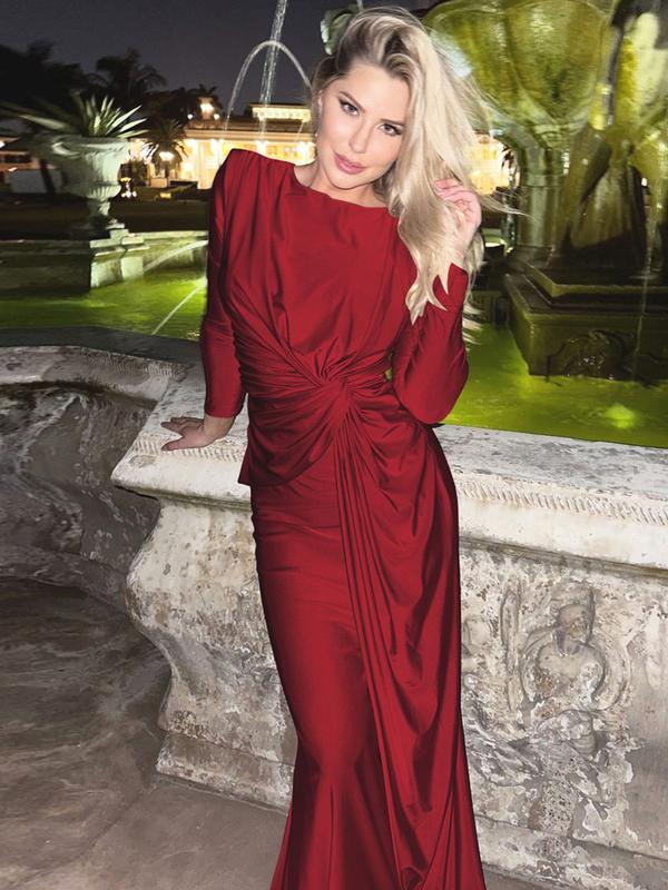 Women's Bodycon Long Sleeve Maxi Dress, Ruched Mermaid Fit