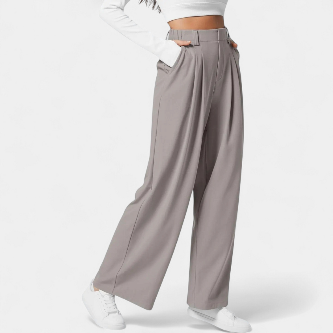 Women's Pleated High Waist Wide Leg Trousers, Side Pocket