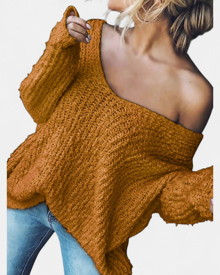 Women's Oversized Knit Jumper, Bell Sleeve Off Shoulder