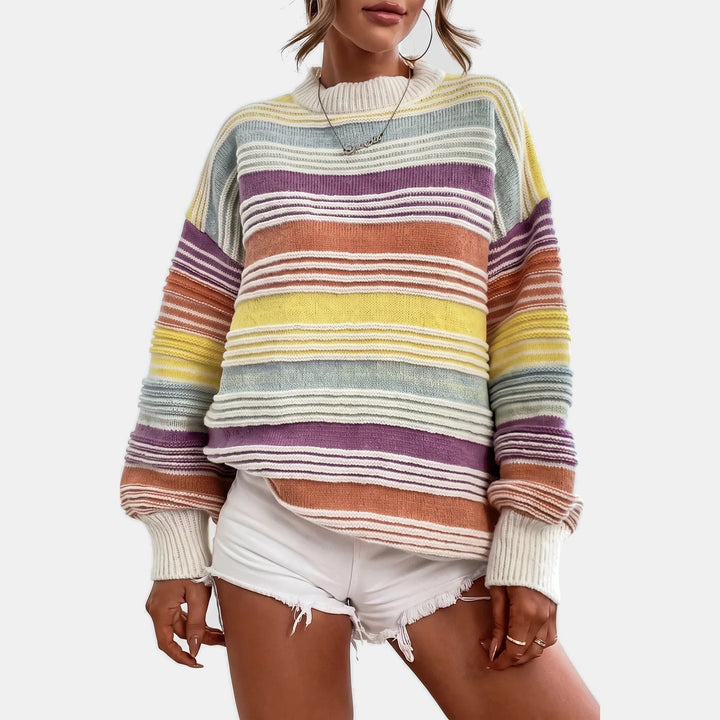 Women's Crew Neck Oversized Jumper, Chunky Knit Horizontal Stripes