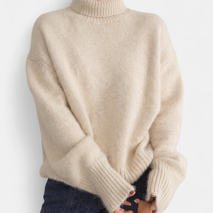 Women's Oversized Roll Neck Jumper, Chunky Ribbed Knit Hip Length